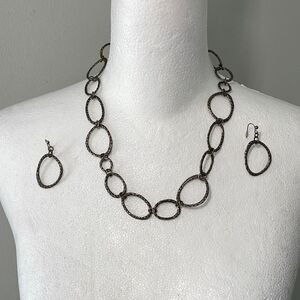 Vintage Finished Textured Oval Linked Necklace And Earrings Set‎ OS